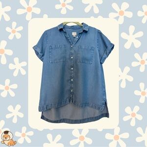 Target A New Day Short-Sleeve Button Down Chambray Shirt, Sz Sm